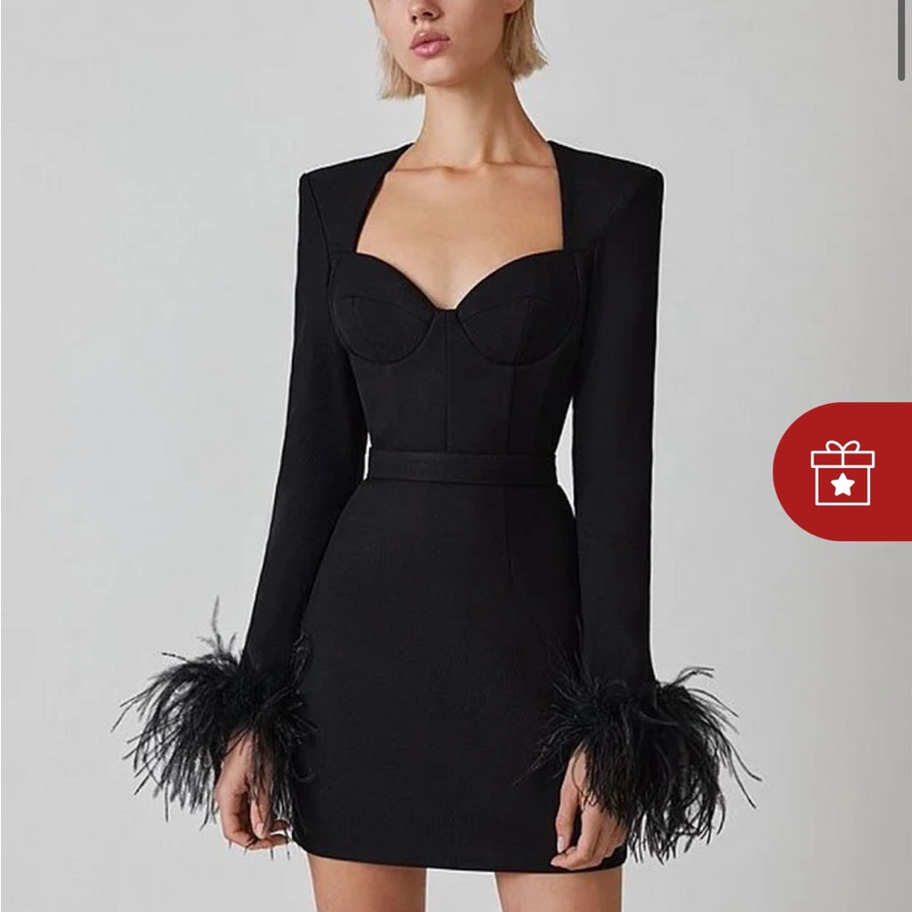 Black dress with feathers